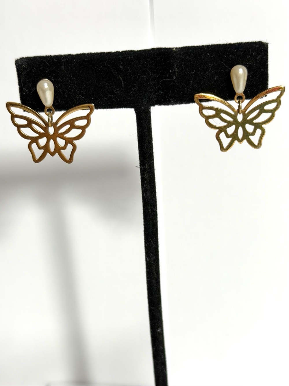 Whimsical Butterfly & Pearl Earrings Cut Out Wings Dainty Feminine Delicate
